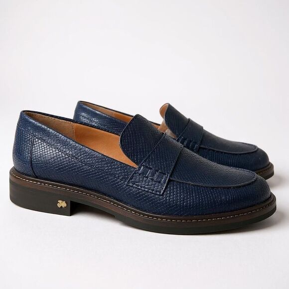 NEW Lucky Brand $109 Salima Loafers Navy Blue Textured Leather Slip-On Shoes Wom - Picture 1 of 14